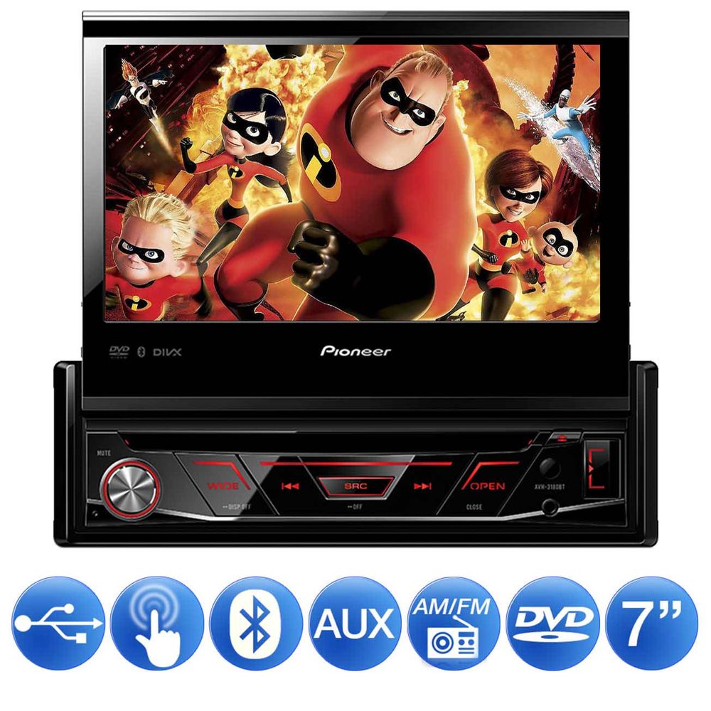 Kit Dvd Player Retratil AVH-3180BT Pioneer Bluetooth Usb Tela 7 polegadas + Câmera de ré borboleta