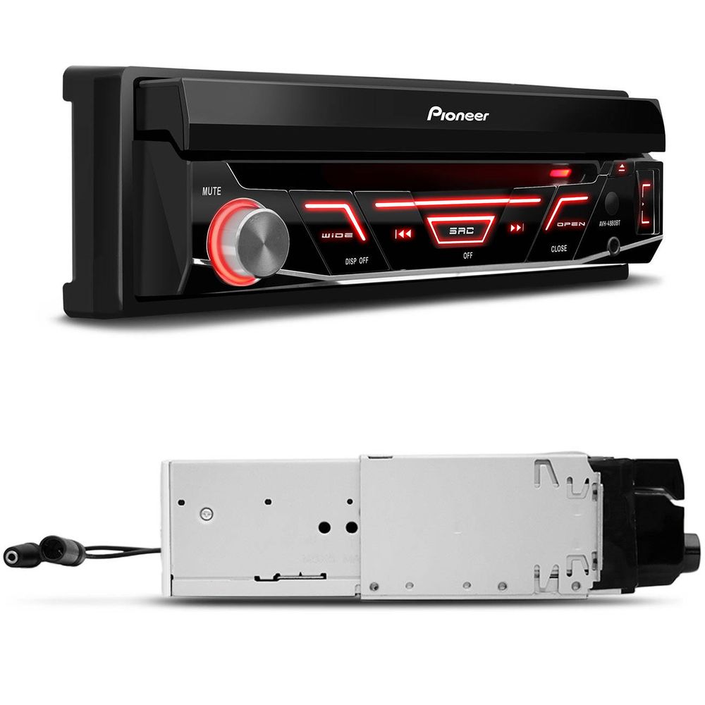 Kit Dvd Player Retratil AVH-3180BT Pioneer Bluetooth Usb Tela 7 polegadas + Câmera de ré borboleta