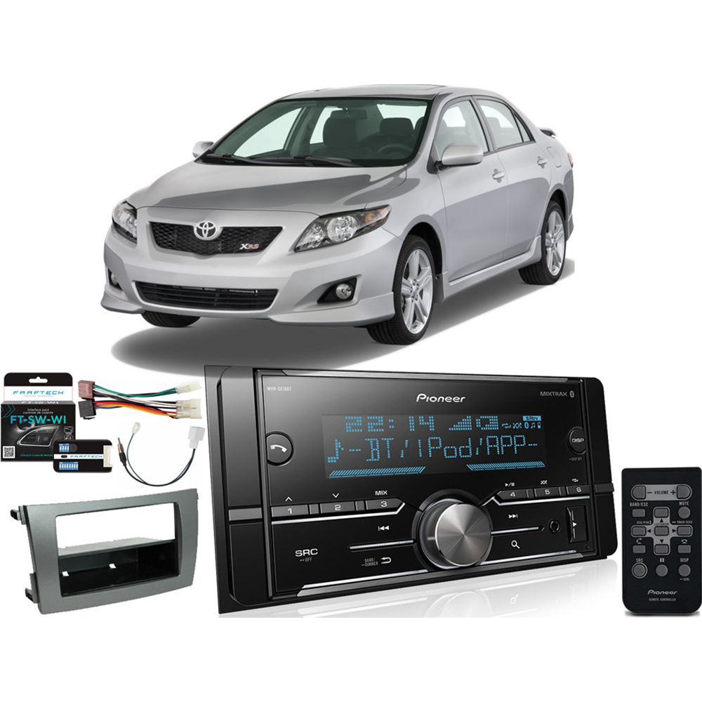 Comp Kit Central Multimídia MVHS618BT + Moldura 2 din + Chicote + Interface Toyota Corolla 2009 a 2011