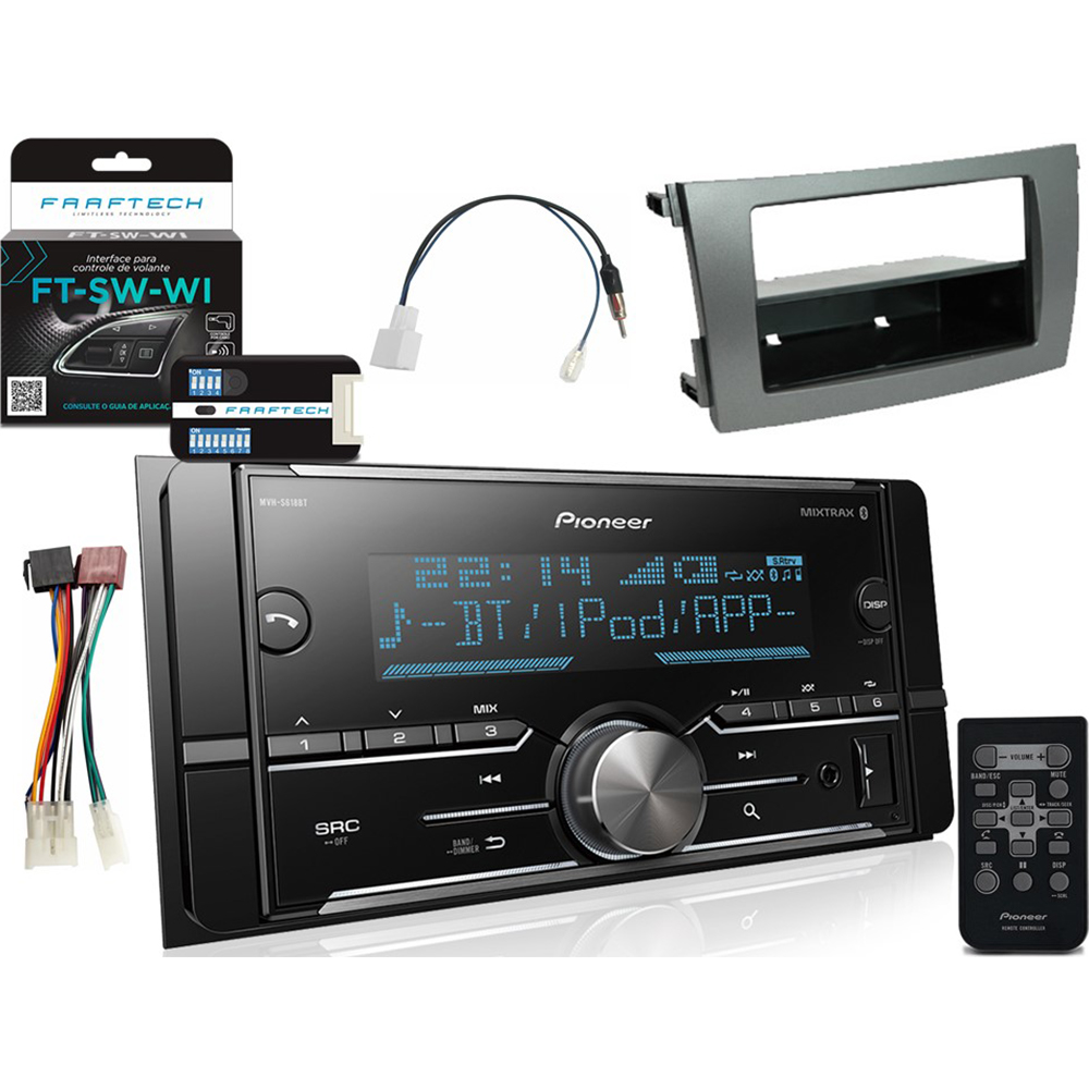 Comp Kit Central Multimídia MVHS618BT + Moldura 2 din + Chicote + Interface Toyota Corolla 2009 a 2011