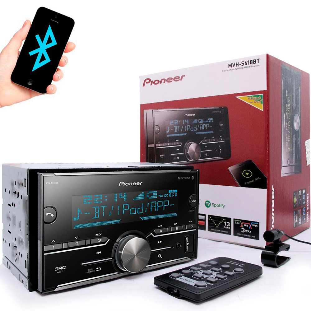 Comp Kit Central Multimídia MVHS618BT + Moldura 2 din + Chicote + Interface Toyota Corolla 2009 a 2011