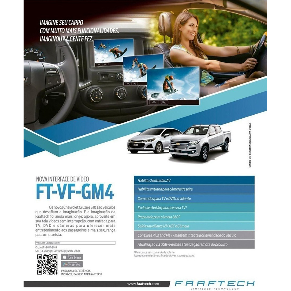 Interface de Video Faaftech FT-VF-GM4 Cruze LT 2017-2019 / S-10 LT / ADVANTAGE / MIDNIGHT 2017-2020