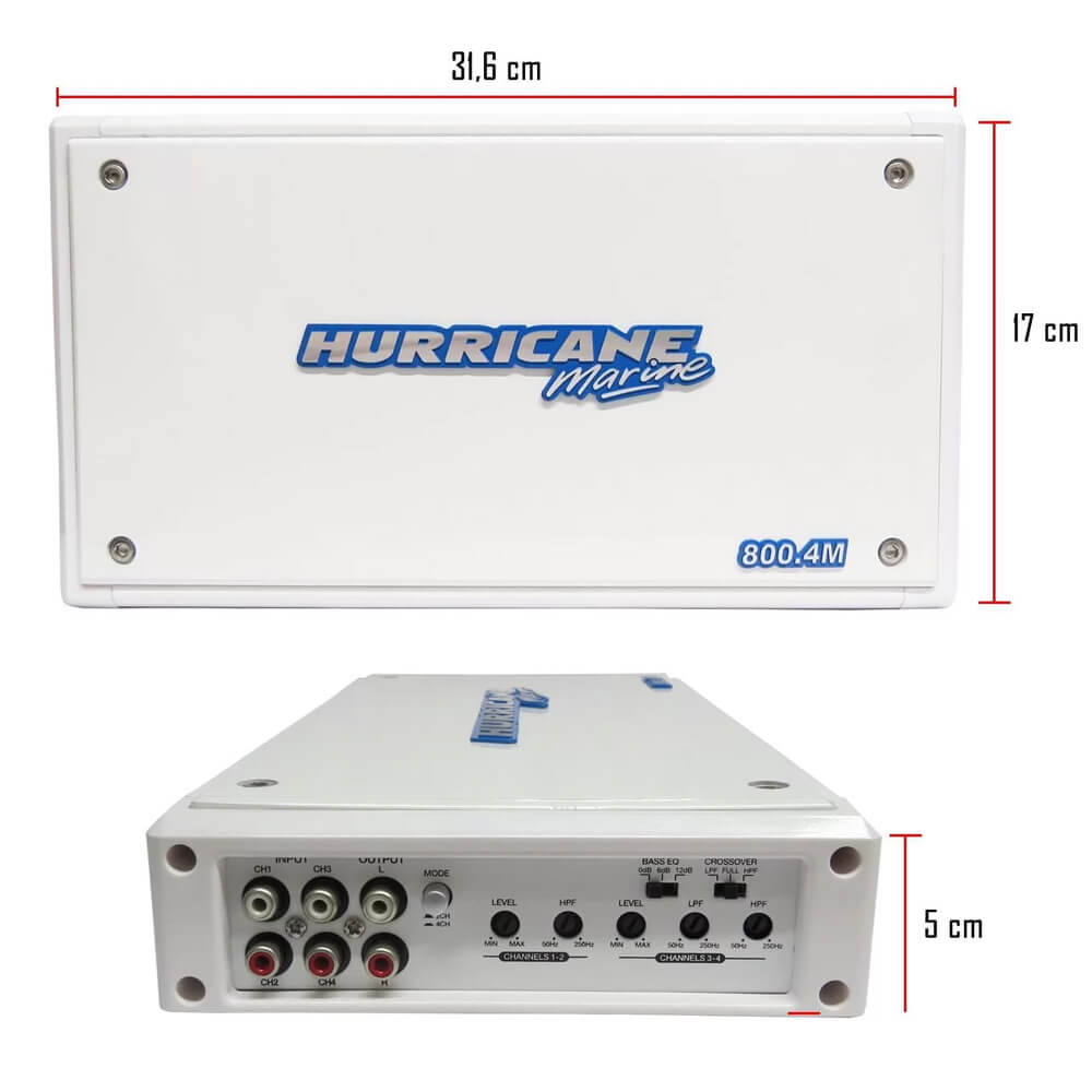 Módulo de Potência Marinizado 800.4M 4 canais de 200 RMS Hurricane