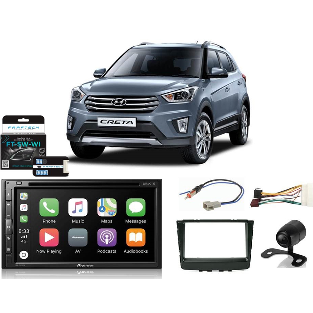 COMP Kit DVD Player Hyundai Creta 2017 a 2020 AVH-Z5280TV + Câmera de ré + Moldura + Chicotes + Interface