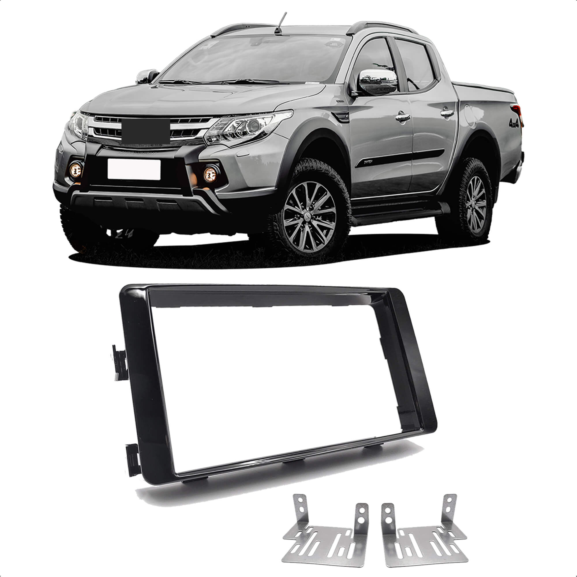 Moldura 2 Din Black Piano L200 Triton 2015 até 2021 Com Suporte Lateral Expex -  EPX 490