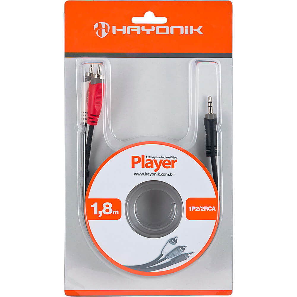 Cabo Auxiliar P2 Macho x 2 RCA Macho Estéreo para Áudio com 1,8m de Comprimento Hayonik 51222