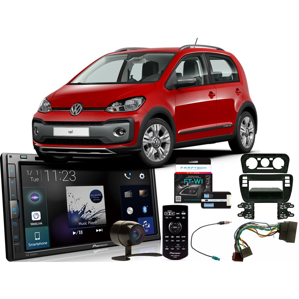 COMP Kit DVD Player Volkswagen UP 2014 a 2017 AVH-Z5280TV Pioneer + Moldura 2din + Câmera de ré + Chicotes + Interface