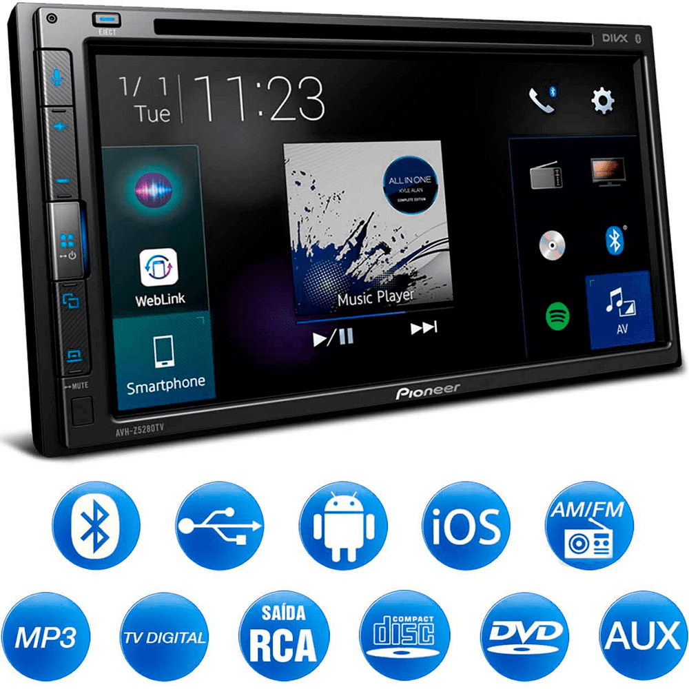 COMP Kit DVD Player Volkswagen UP 2014 a 2017 AVH-Z5280TV Pioneer + Moldura 2din + Câmera de ré + Chicotes + Interface