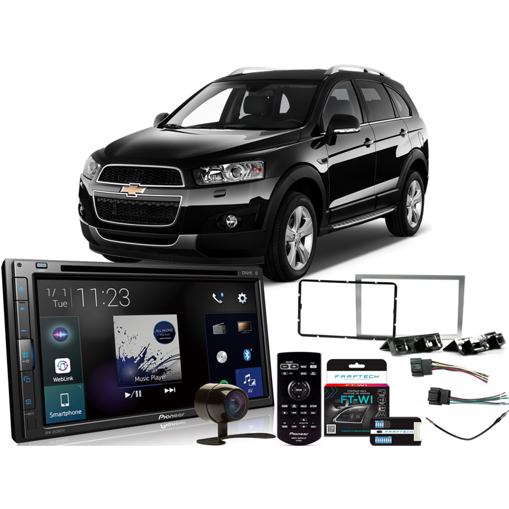 COMP Kit Central Multimídia AVH-Z5280TV Pioneer + Câmera de ré + Moldura 2din + Interface + Chicotes Captiva