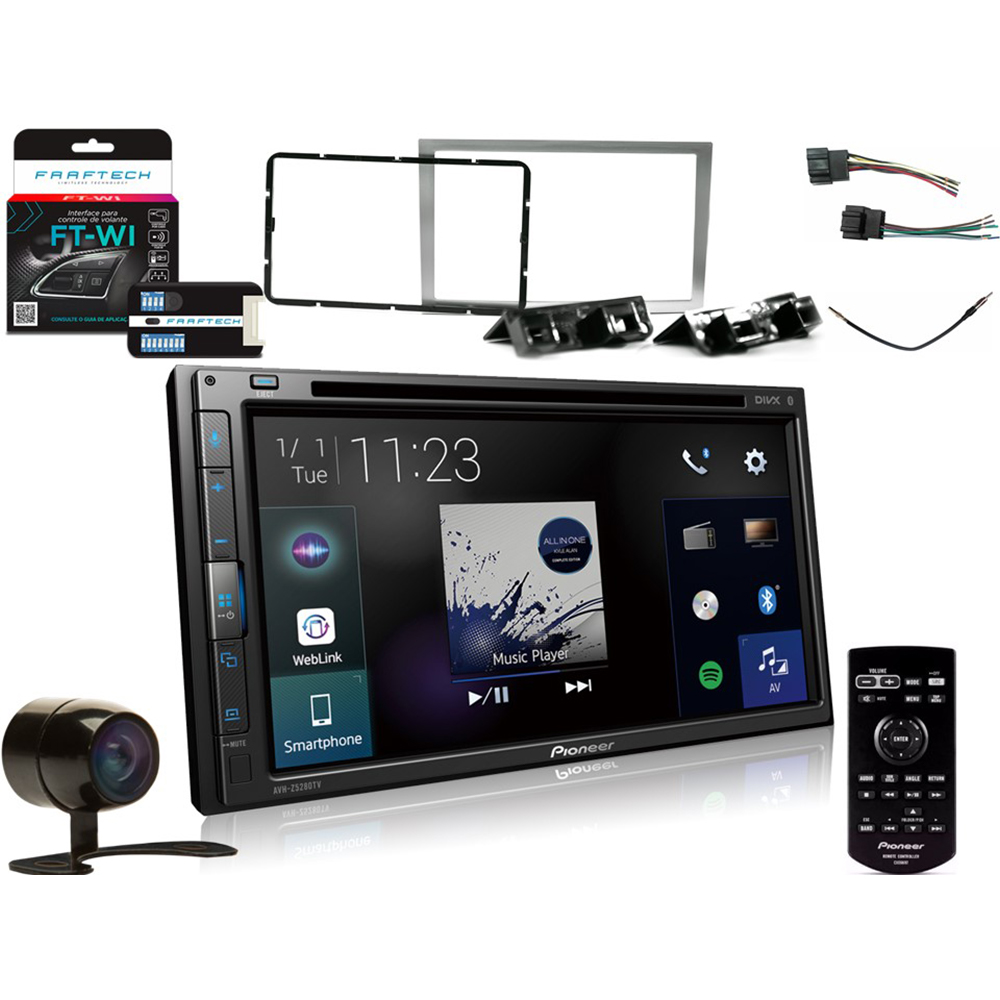 COMP Kit Central Multimídia AVH-Z5280TV Pioneer + Câmera de ré + Moldura 2din + Interface + Chicotes Captiva