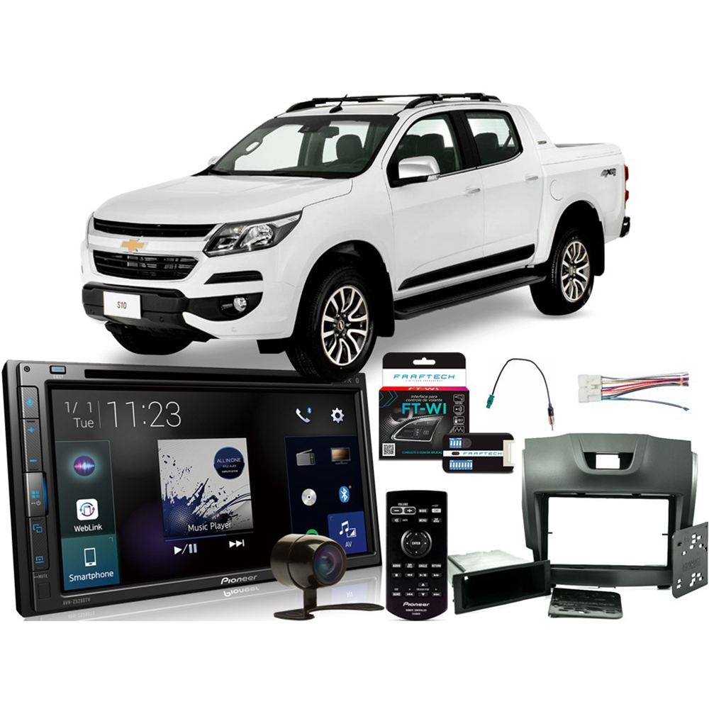 Kit DVD Player Chevrolet S10 AVH-Z5280TV Pioneer + Câmera de ré + Moldura 2din + Interface + Chicotes