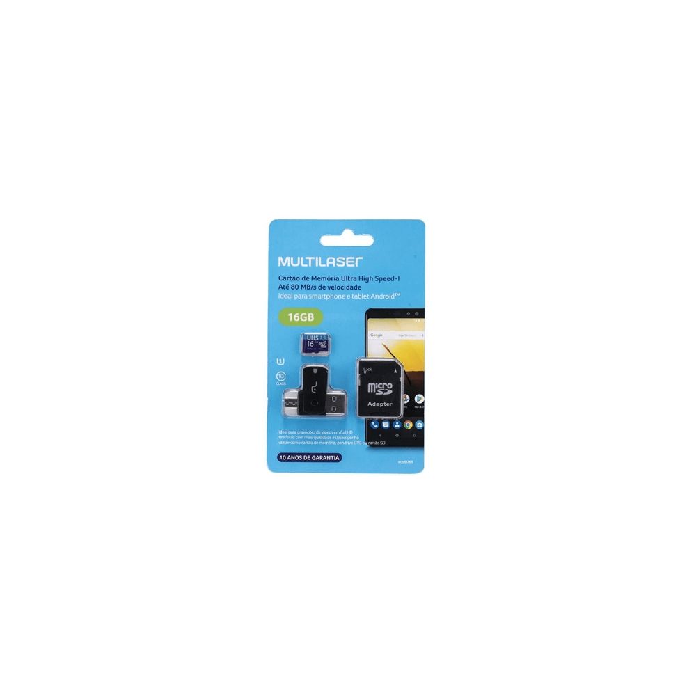Kit 4x1 Adaptador USB Dual Drive + Adaptador SD + Cartão Memória C10 16GB Multilaser - MC150