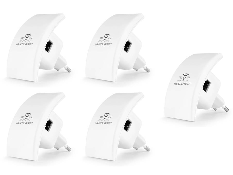 COMP Kit com 5 Repetidores Mini Wireless Multilaser 300Mbps Bivolt Branco RE055