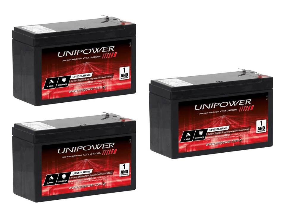 Kit com 3 Baterias UNIPOWER 12V ALARME