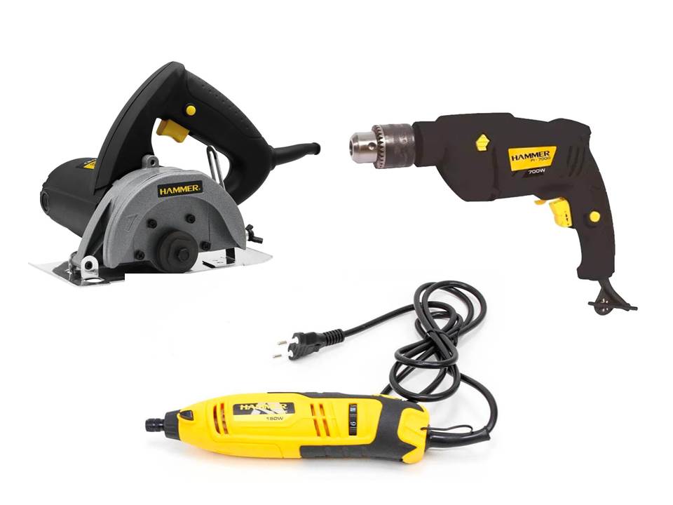Kit Construtor Hammer 220v - Furadeira / Serra Mármore / Micro Retifica