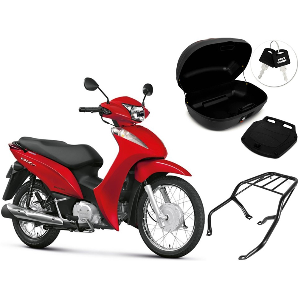 COMP Kit Bauleto 45 Litros + Bagageiro Biz 125 até 2010 Pro Tork Preto BA-86HP