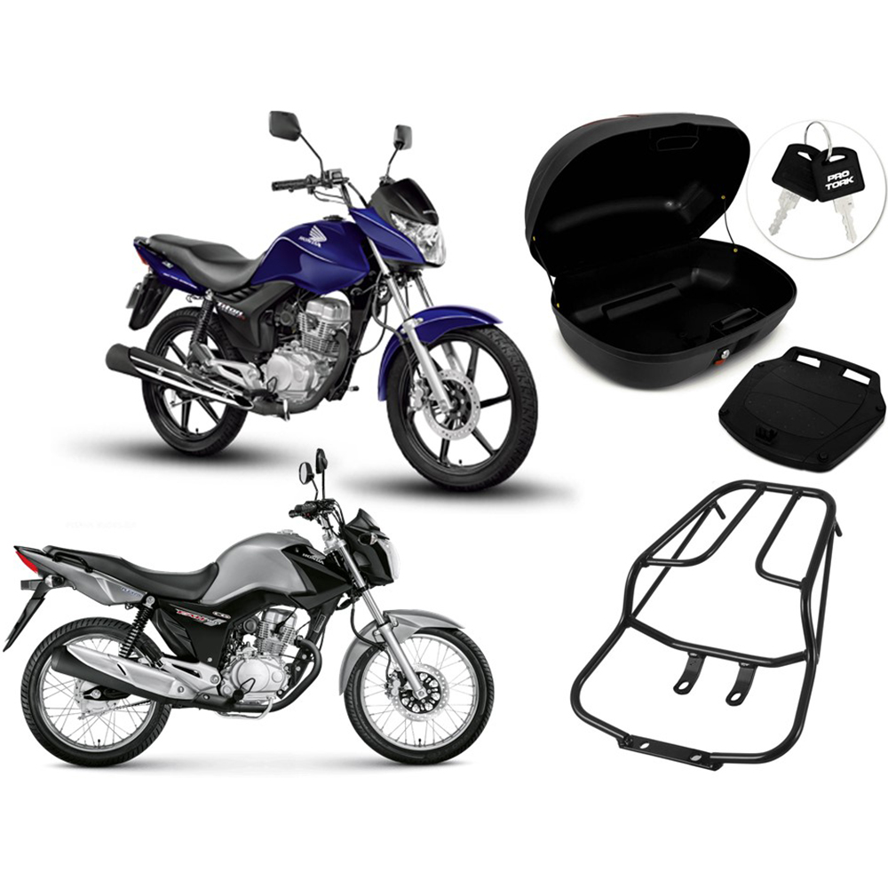 COMP Kit Bauleto 45 Litros + Bagageiro Honda Titan 150 e Fan 150 2009 a 2013 Preto Pro Tork BA-106HP