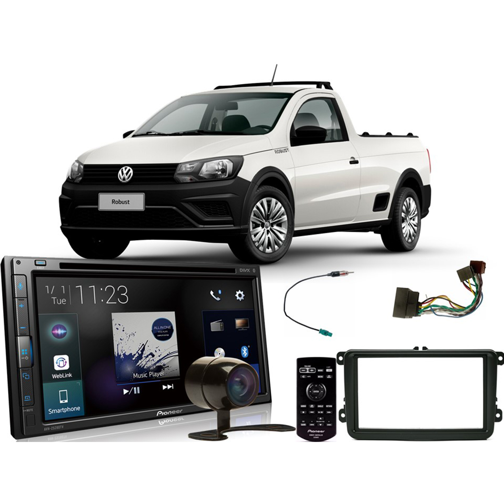 Kit DVD Player Saveiro Robust 2020 AVH-Z5280TV Pioneer + Câmera de ré + Moldura 2 din + Chicotes