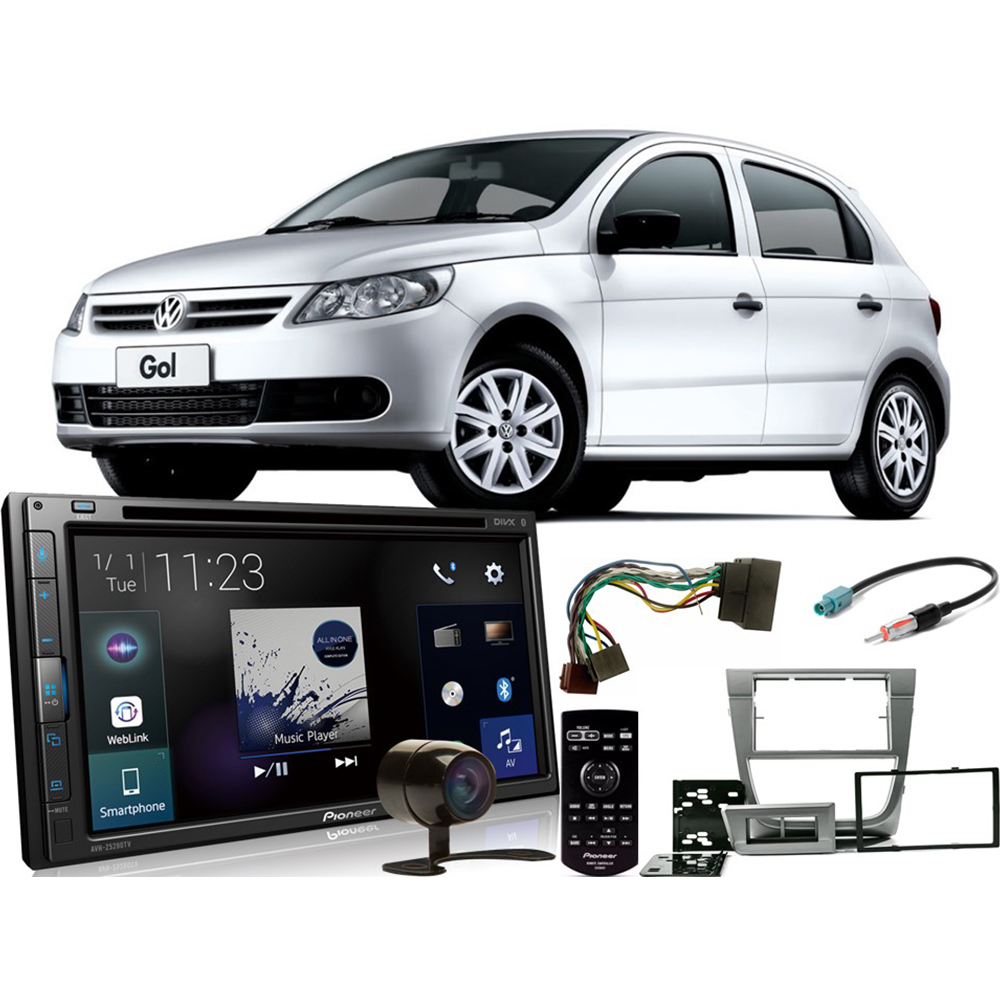 COMP Kit DVD Player Gol G5 AVH-Z5280TV Pioneer + Moldura 2 din + Câmera de ré + Chicotes plug & play