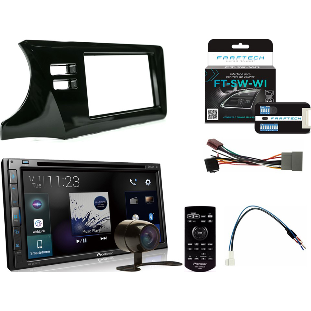 Kit DVD Player Honda City 2015 a 2020 AVH-Z5280TV Pioneer + Moldura 2 din + Câmera de ré + Interface + Chicotes