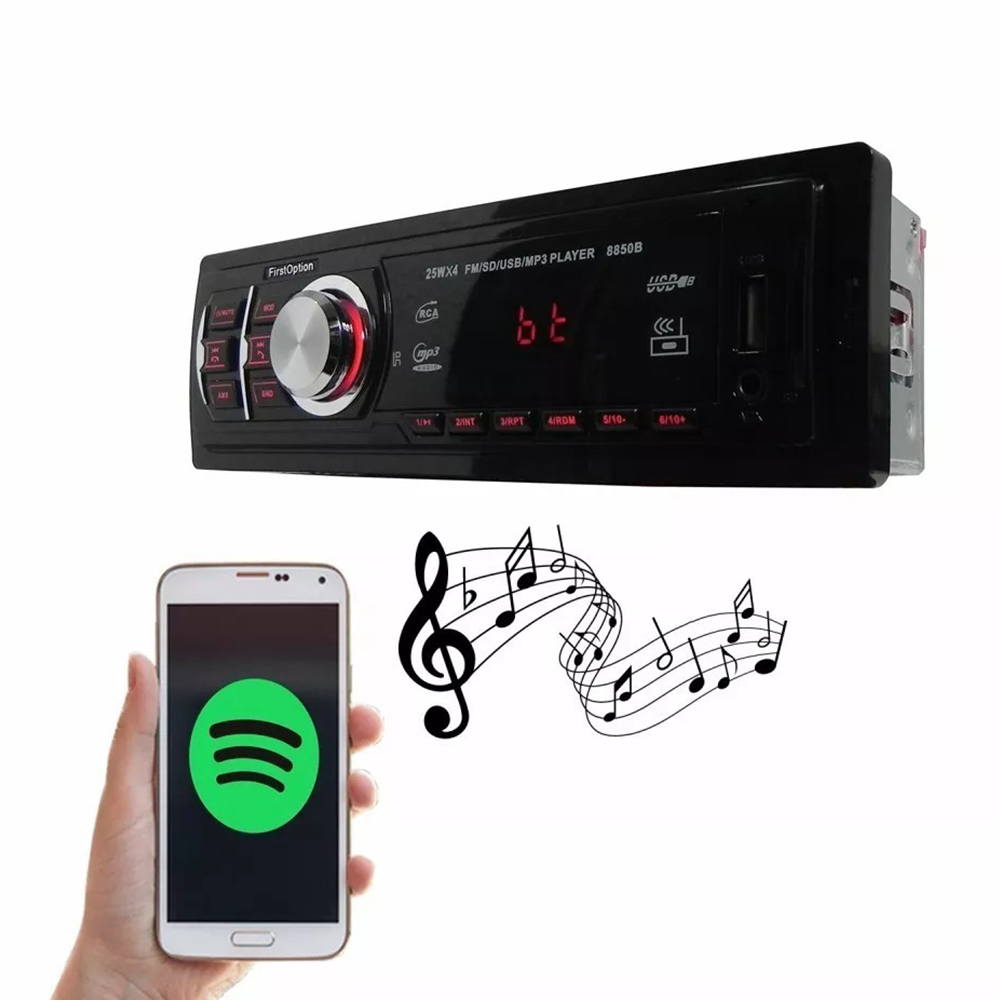 Kit Som Automotivo 8850b MP3 BT FM USB SD AUX Controle Remoto - First Option + Pen Drive Multilaser Titan 8 GB