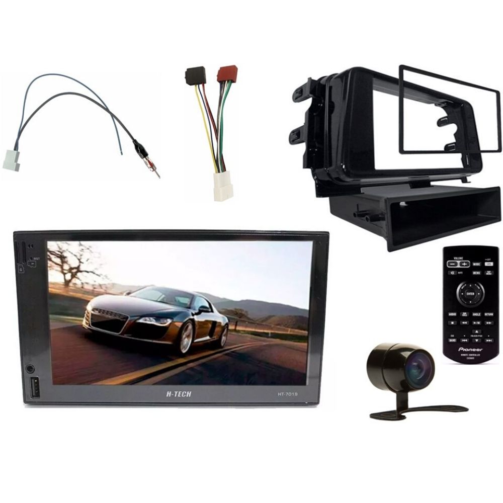Kit Central Multimídia Nissan Kicks 2018 a 2020 Universal MP5 H-Tech HT-7019 + Chicotes + Câmera + Moldura