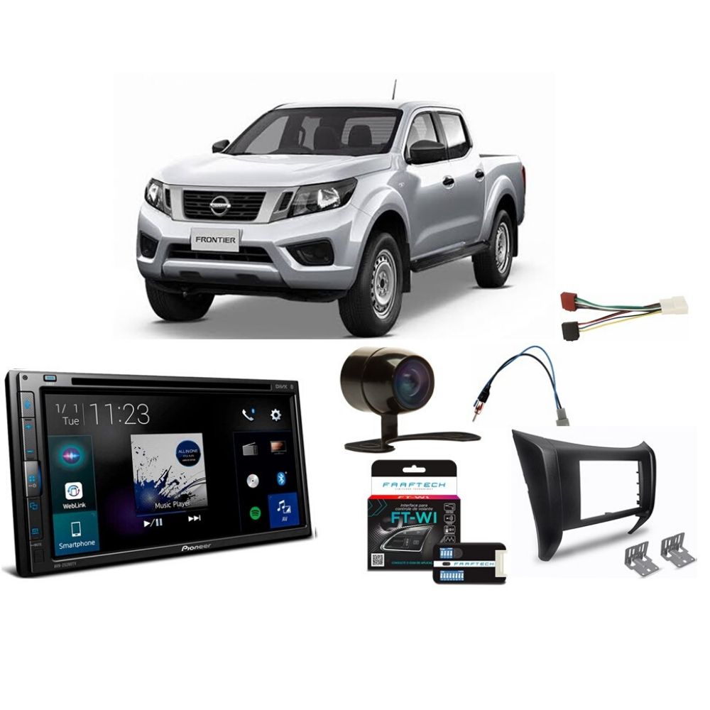 Kit Central Multimidia Nissan Frontier 2017 a 2020 AVH-Z5280TV Pioneer + Moldura + Chicotes + Cam + Interface