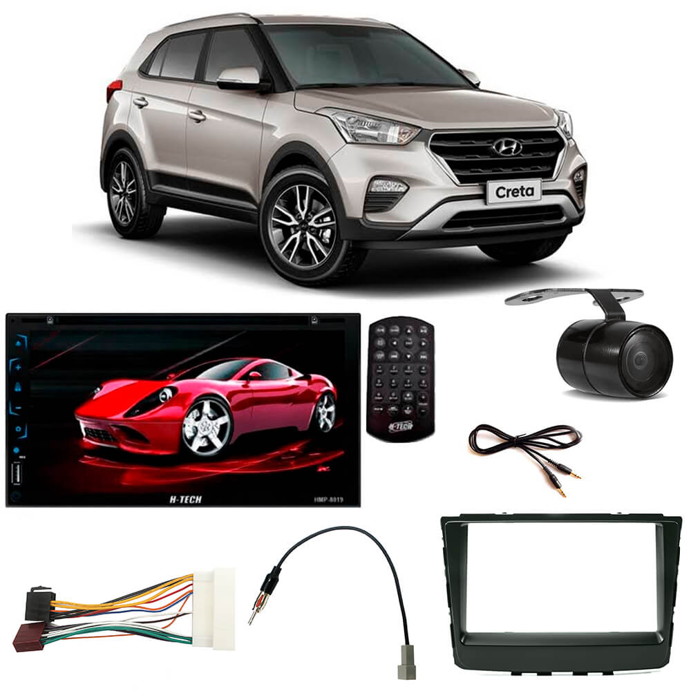 Kit Central Multimídia Creta 2017 a 2020 Universal H-Tech HMP-8019 + Moldura + Chicotes + Câmera