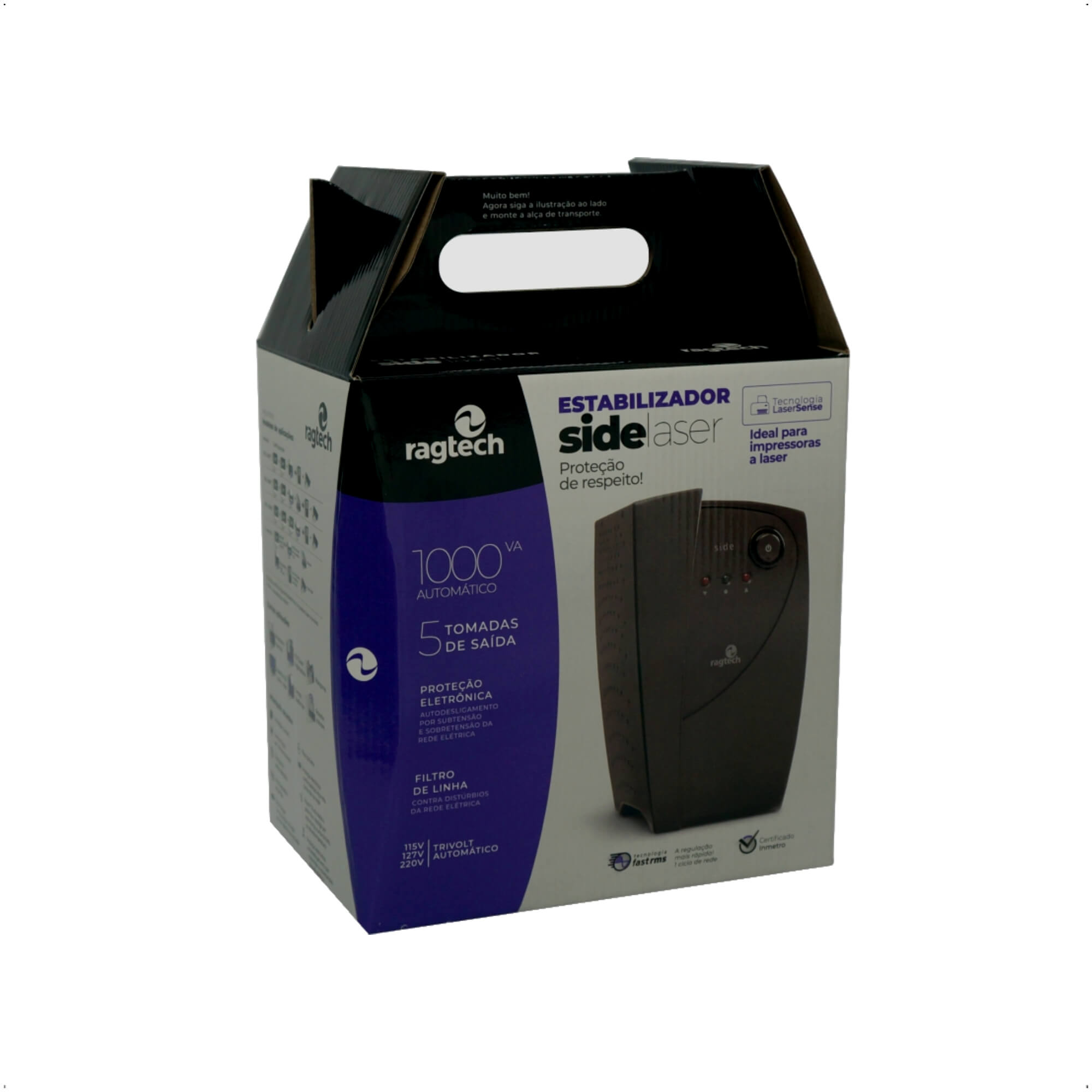 Estabilizador Ragtech 1000VA Side Laser 20SDL ( 5379 ) TI 60HZ Preto Trivolt