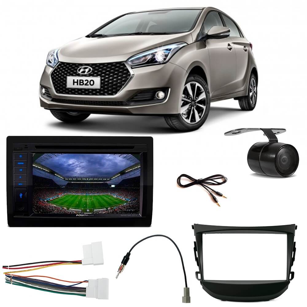 COMP Kit Central Multimidia HB20 Som Original Fábrica 2012 a 2020 SP8730DTV + Moldura + Chicotes + Câmera