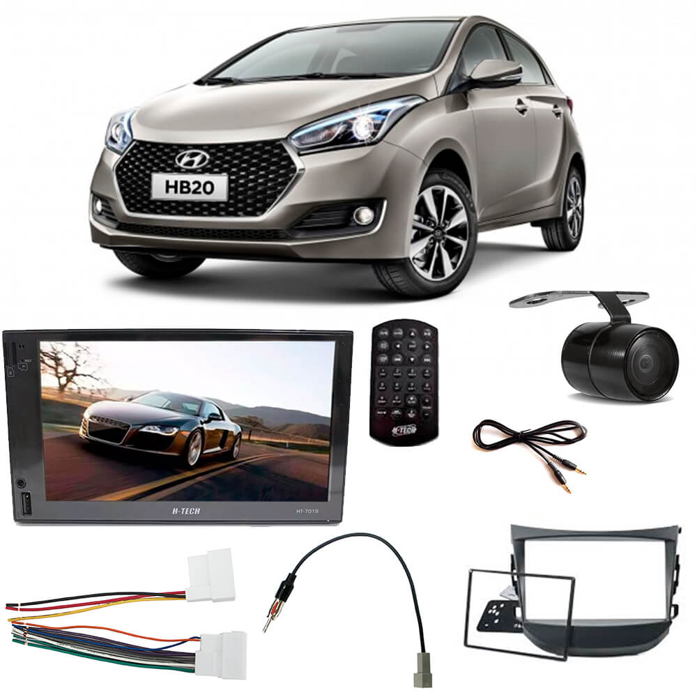 Kit Central Multimídia HB20 Som Original de Fábrica 2012 a 2020 Universal MP5 HT-7019 + Moldura + Chicotes + Câmera