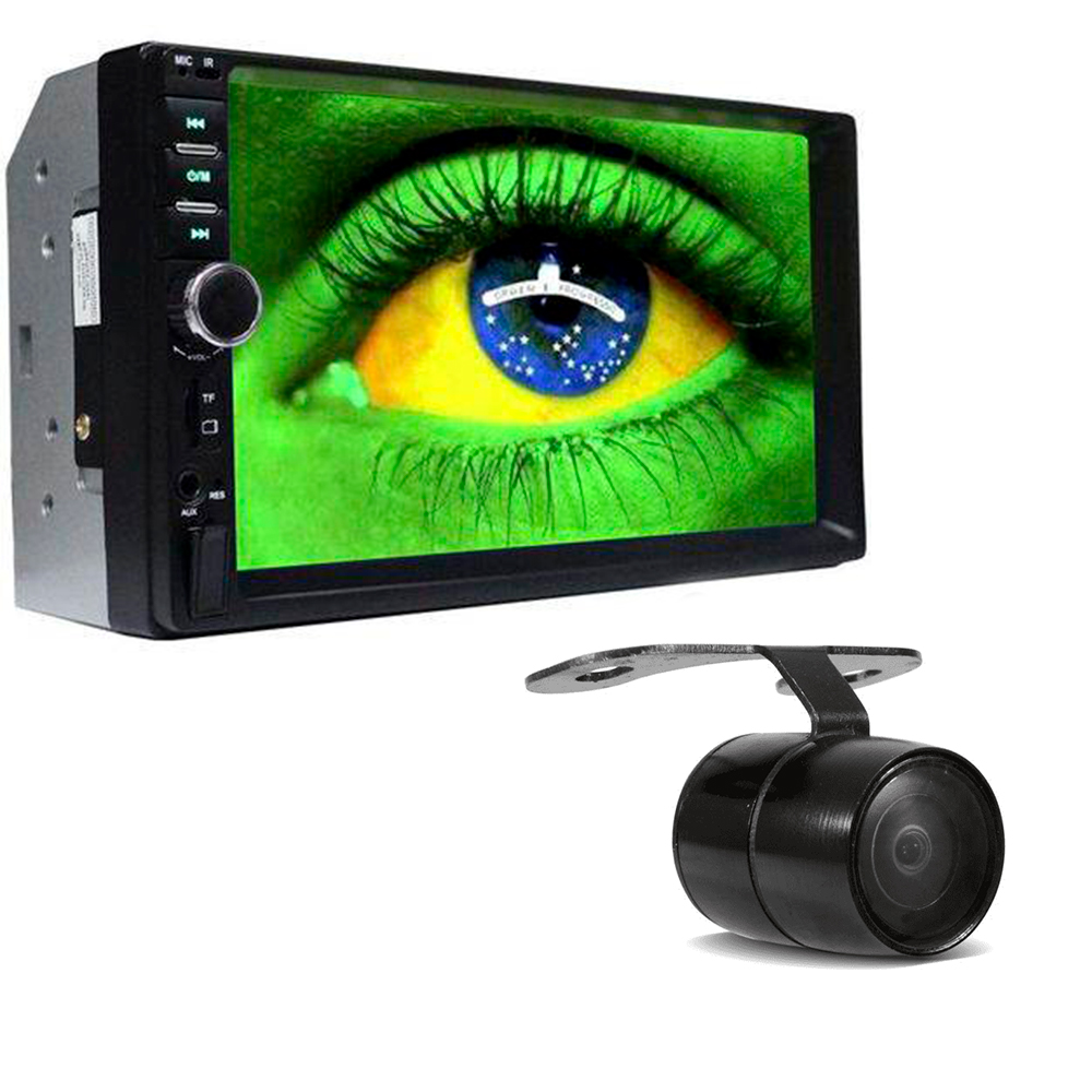 COMP Kit Central Multimídia 7810E First Option 2Din BT Mirror Link MP4 MP3 USB SD Aux + Câmera de Ré