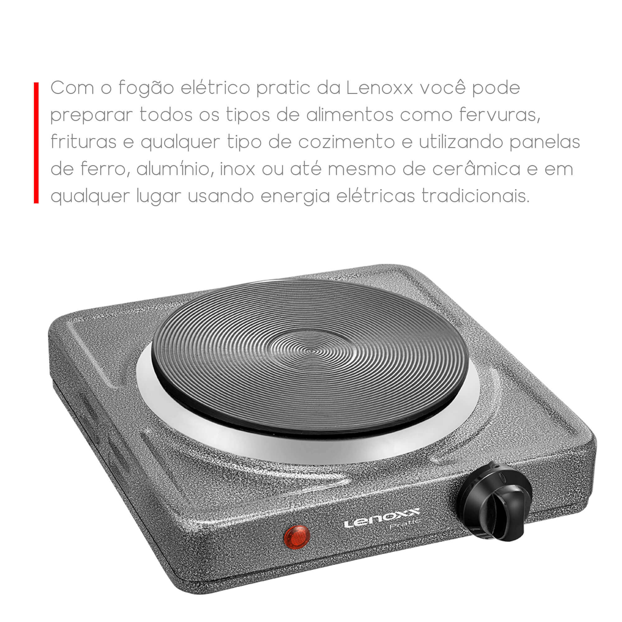 Fogão Elétrico Pratic 1 Bocas Portátil 127V Prático com Controle de Temperatura PFE351 Lenoxx