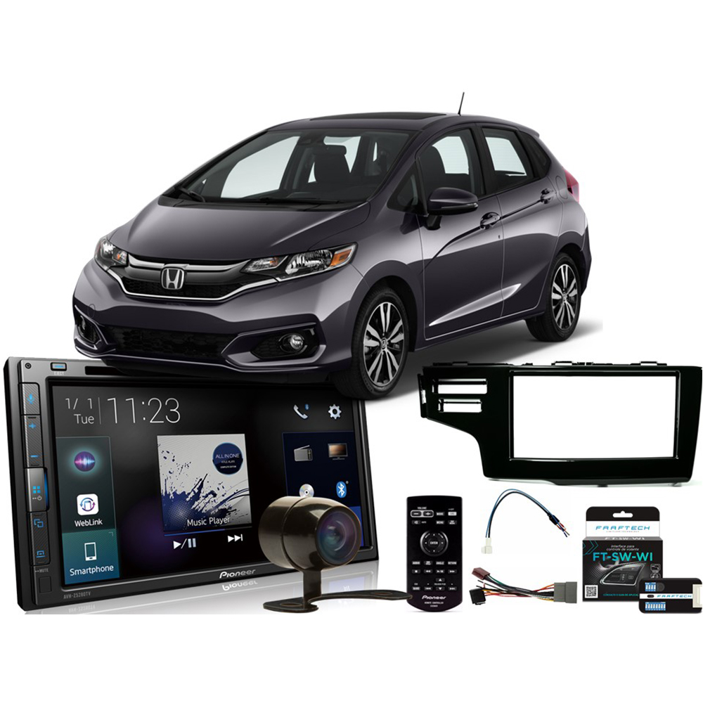 COMP Kit Central Multimídia Pioneer Fit 2015 a 2021 AVH-Z5280TV Pioneer 6.8 USB DVD Espelhamento + Moldura + Chicotes