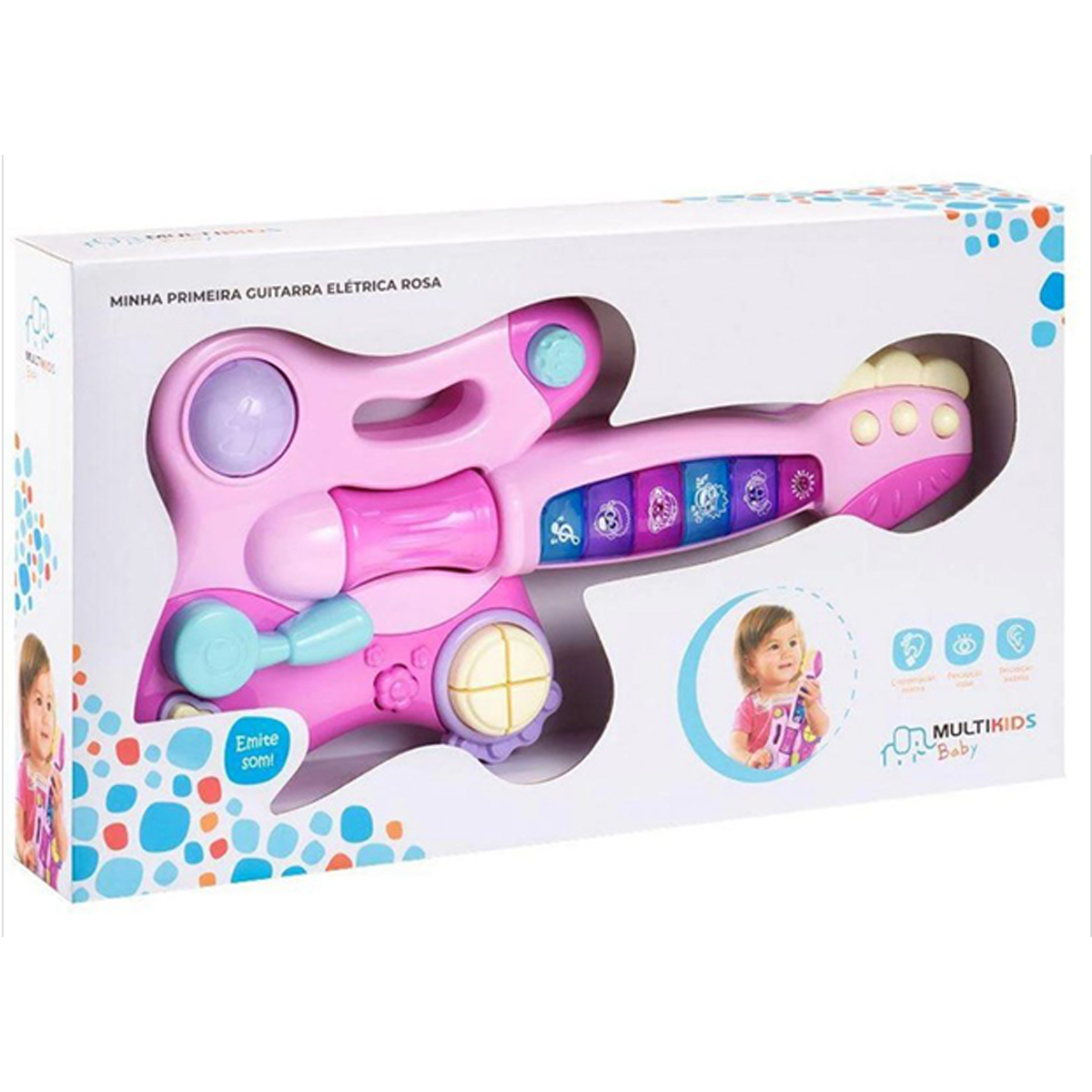 Brinquedo Infantil Criança Minha Primeira Guitarra Elétrica Rosa Tocar Música Multikids - BR1091