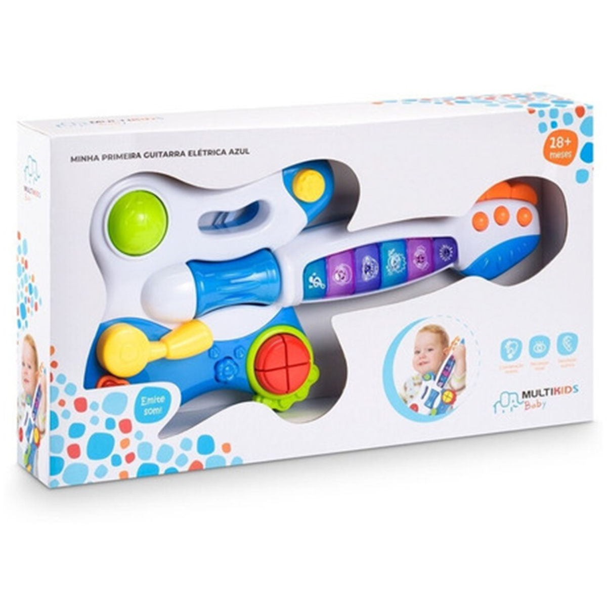 Brinquedo Infantil Criança Minha Primeira Guitarra Elétrica Azul Tocar Música Multikids - BR1092