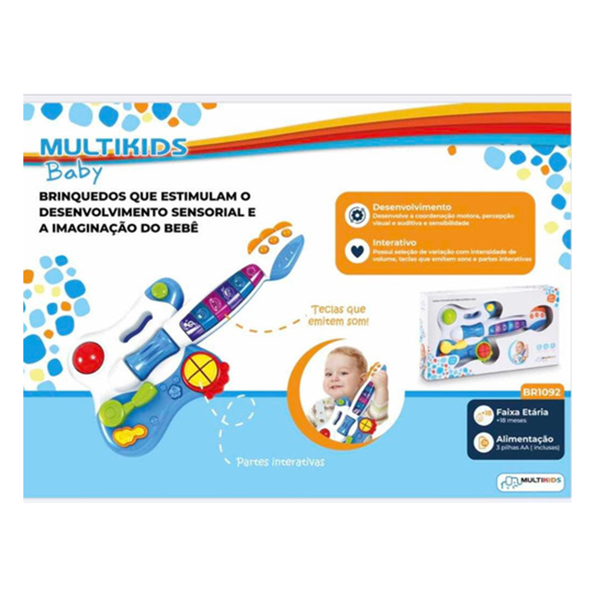 Brinquedo Infantil Criança Minha Primeira Guitarra Elétrica Azul Tocar Música Multikids - BR1092