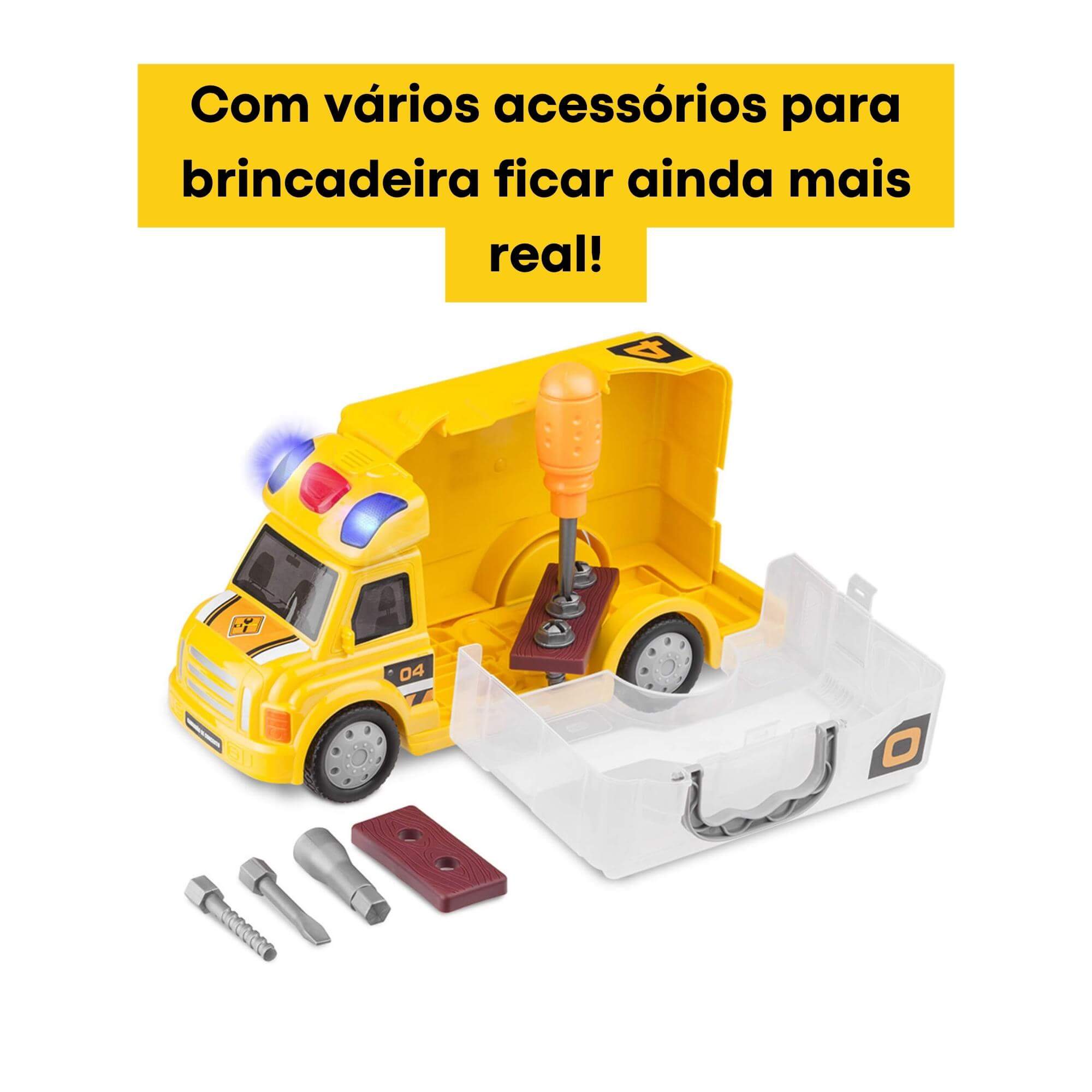 Brinquedo Caminhão de Construção Junior Truck c/ Acessórios Com Luz e Som Multikids -  BR899