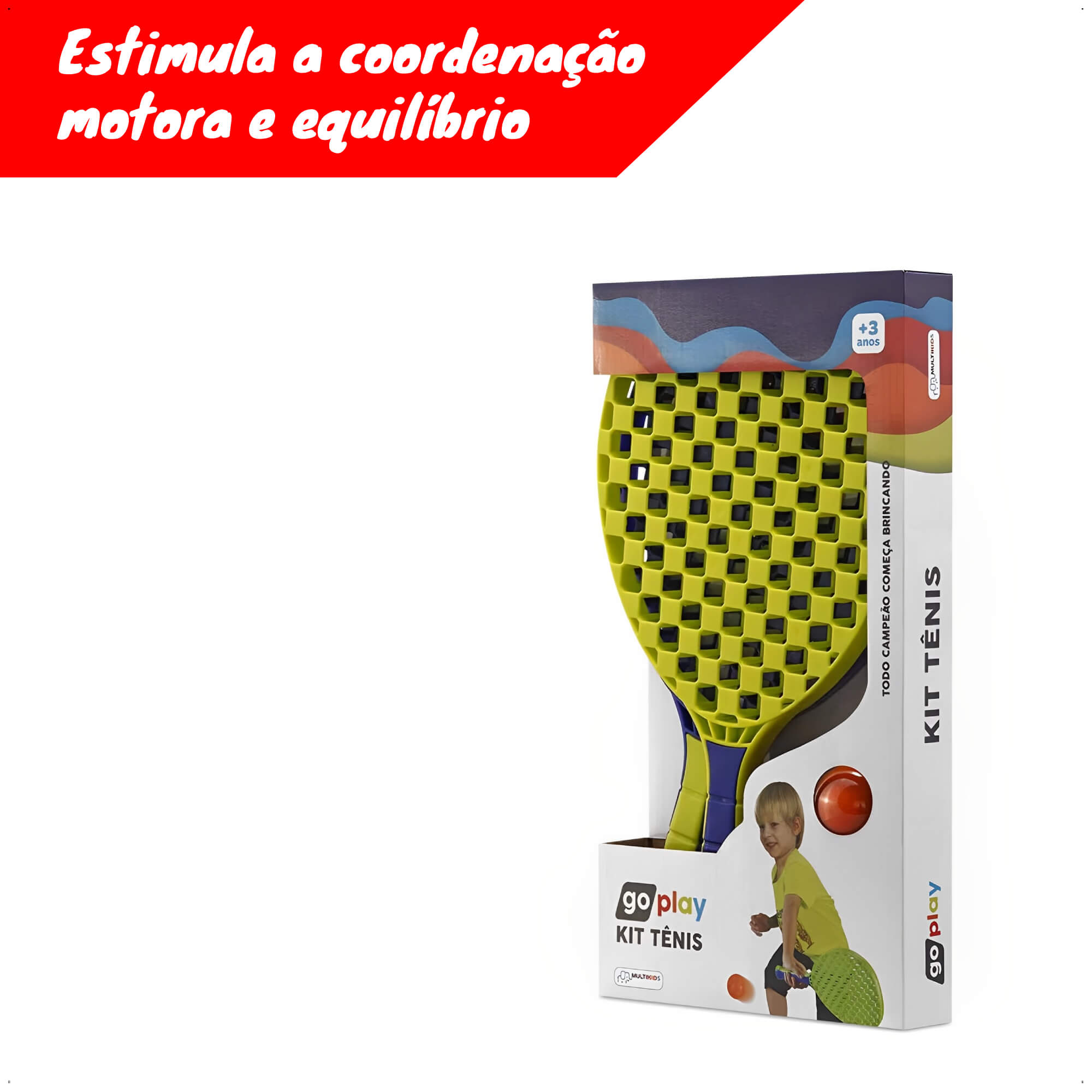 Brinquedo Go Play Kit Tênis com 2 Raquetes e Bolinha Esporte Infantil Multikids - BR949