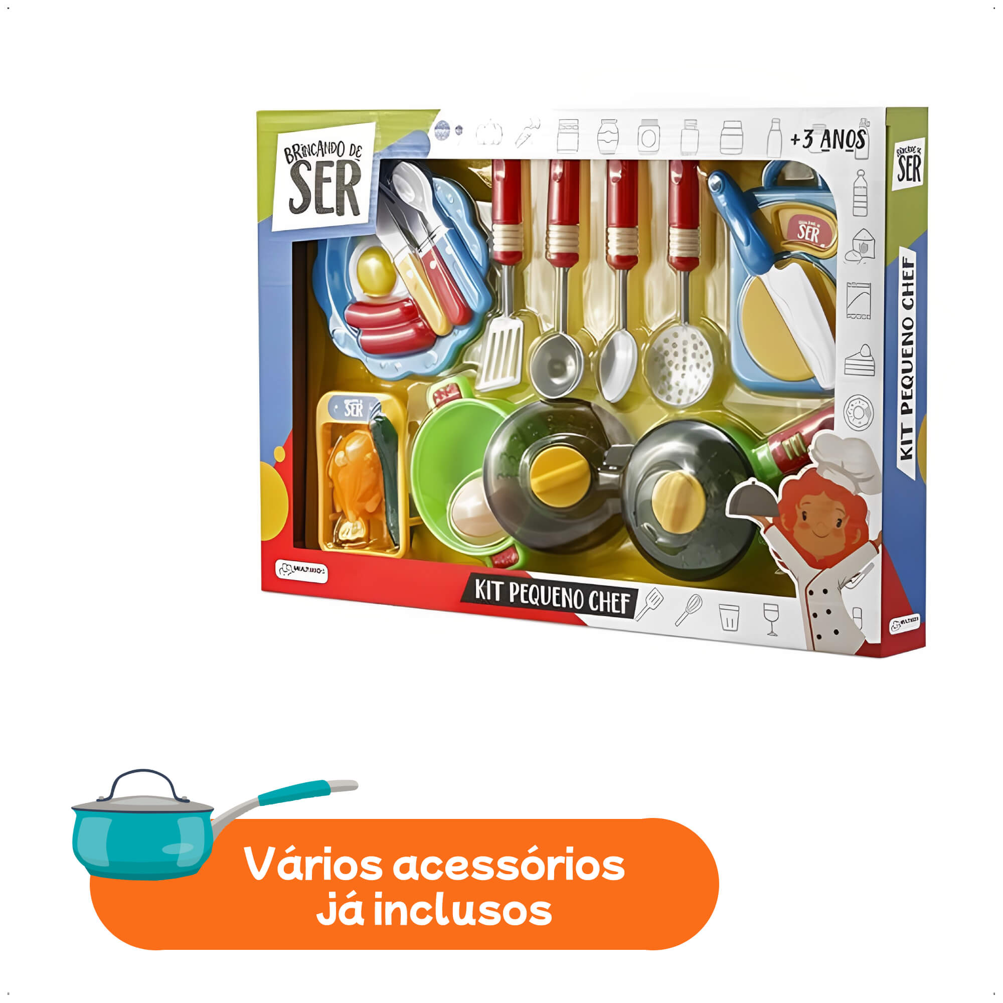 Brinquedo Brincando de Ser Kit Pequeno Chef Com Acessórios Multikids - BR954 - Tem modelo diferente