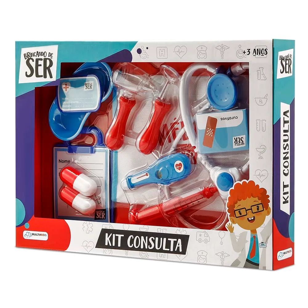 Brinquedo Brincando de Ser Medico Kit Consulta com Acessórios Azul e Vermelho Multikids - BR959