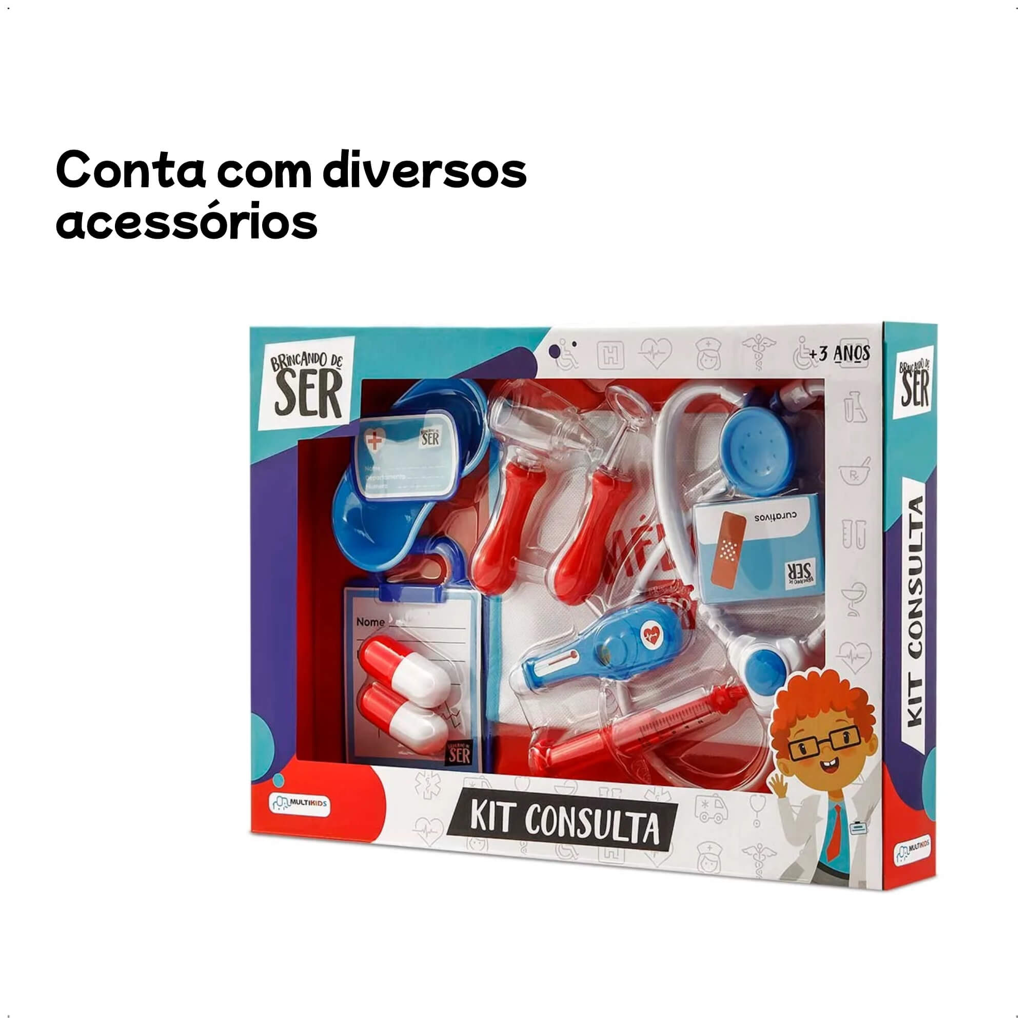Brinquedo Brincando de Ser Medico Kit Consulta com Acessórios Azul e Vermelho Multikids - BR959