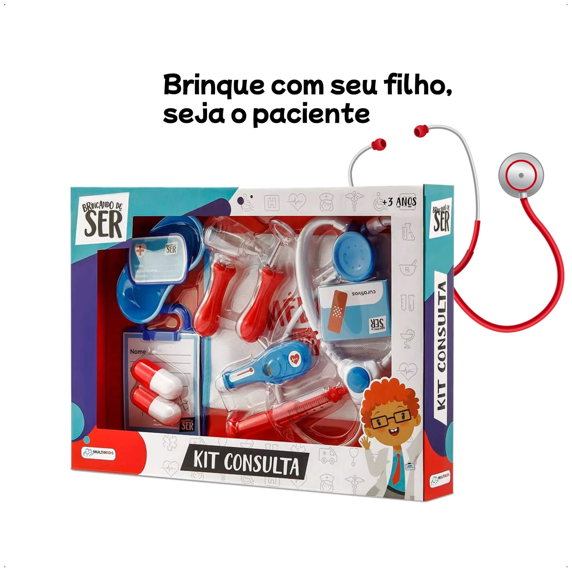 Brinquedo Brincando de Ser Medico Kit Consulta com Acessórios Azul e Vermelho Multikids - BR959