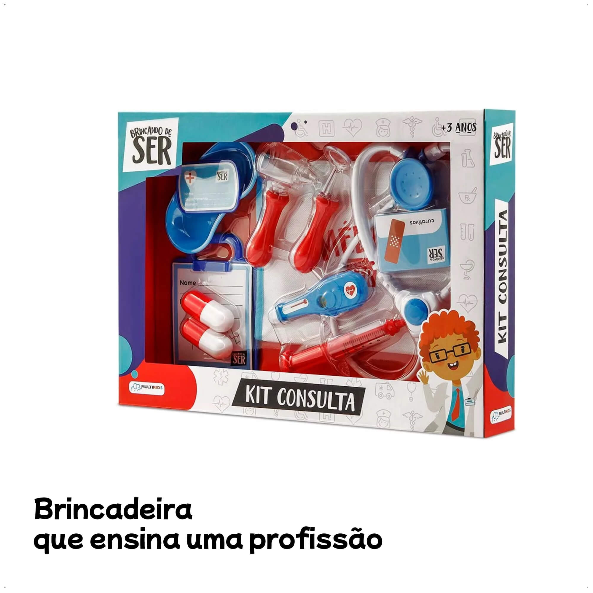 Brinquedo Brincando de Ser Medico Kit Consulta com Acessórios Azul e Vermelho Multikids - BR959