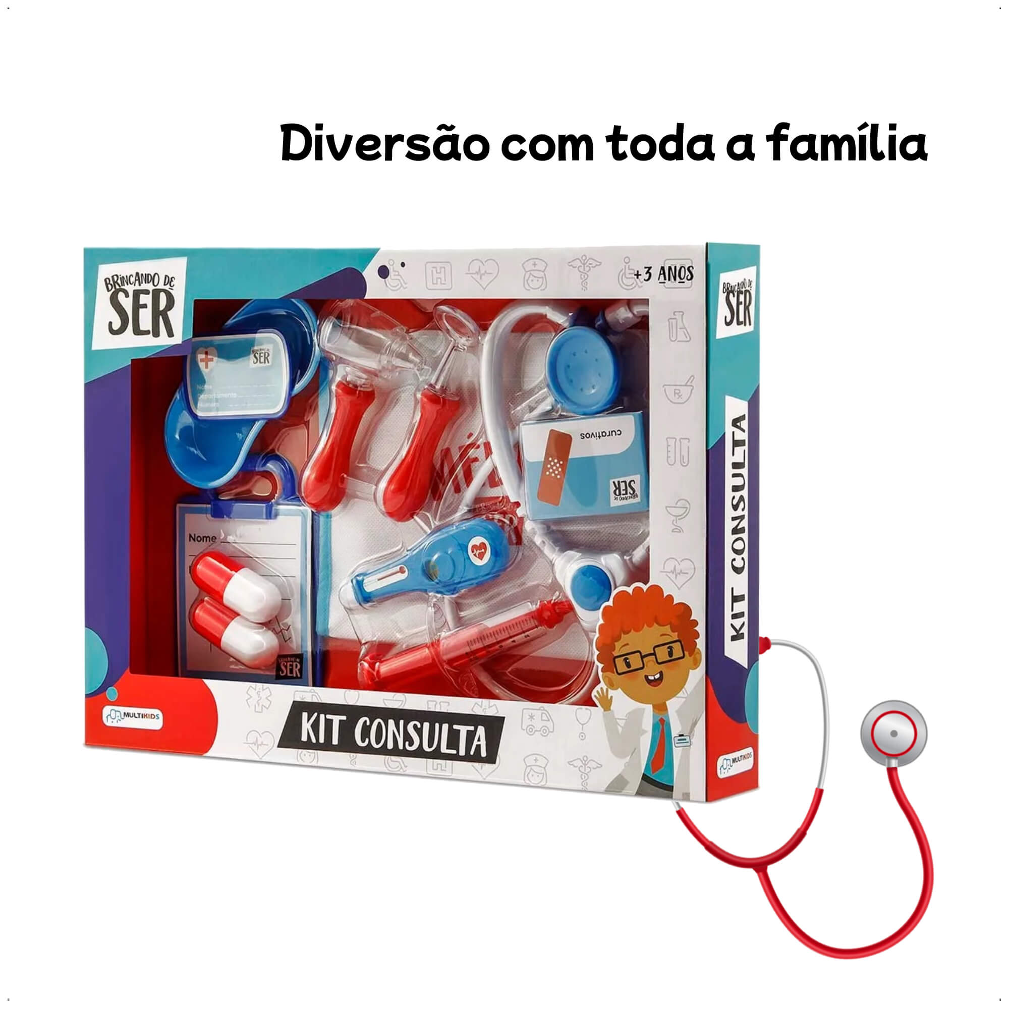 Brinquedo Brincando de Ser Medico Kit Consulta com Acessórios Azul e Vermelho Multikids - BR959
