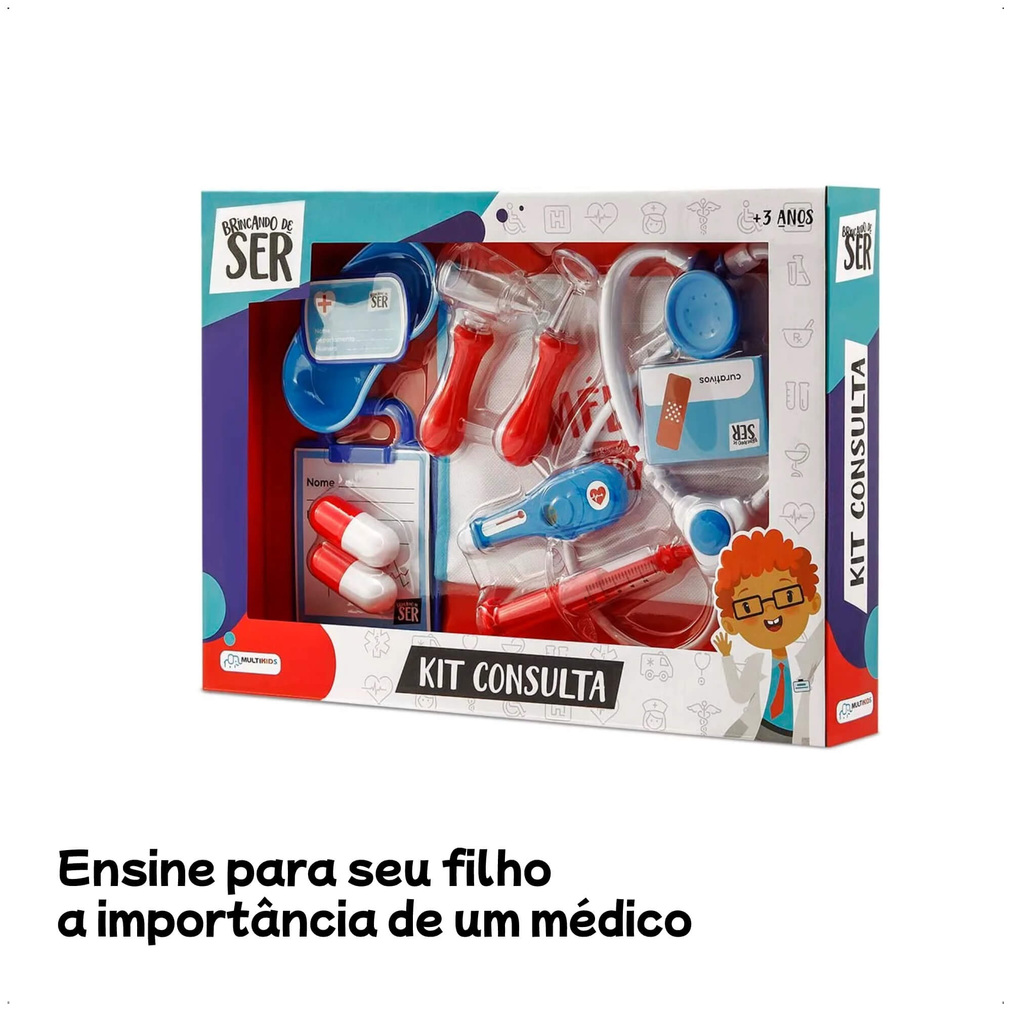Brinquedo Brincando de Ser Medico Kit Consulta com Acessórios Azul e Vermelho Multikids - BR959