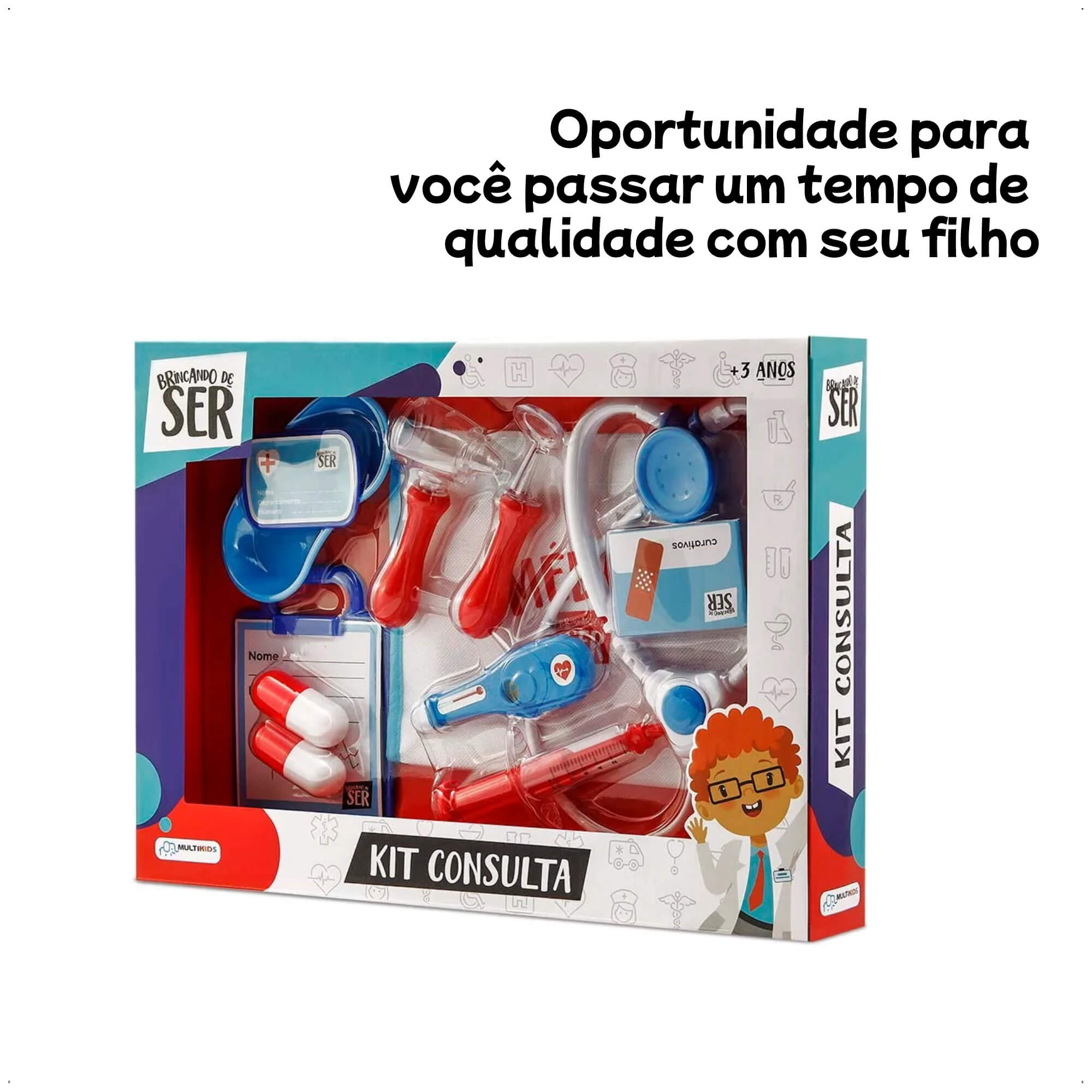 Brinquedo Brincando de Ser Medico Kit Consulta com Acessórios Azul e Vermelho Multikids - BR959