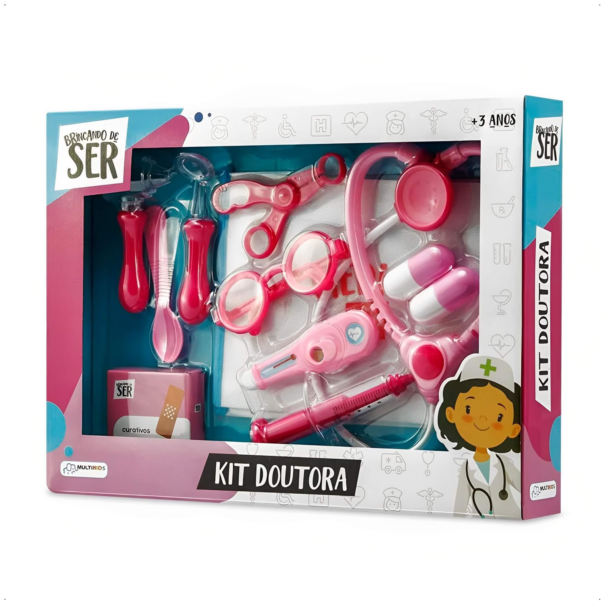 Brinquedo Brincando de Ser Médica Kit Doutora com Acessórios Rosa Multikids - BR960