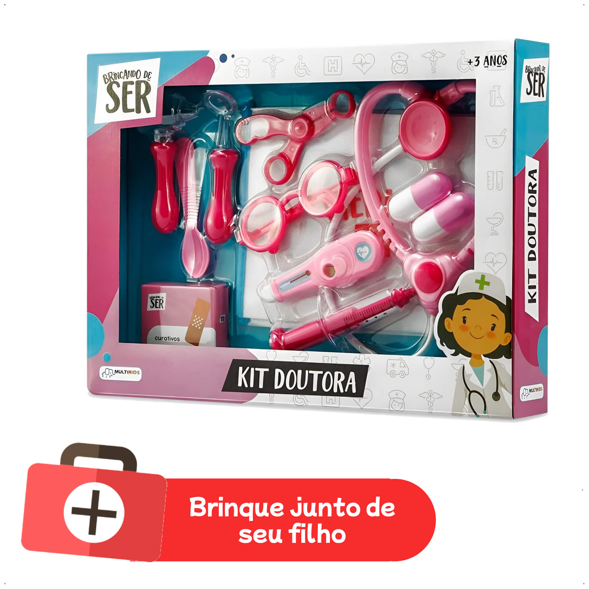 Brinquedo Brincando de Ser Médica Kit Doutora com Acessórios Rosa Multikids - BR960