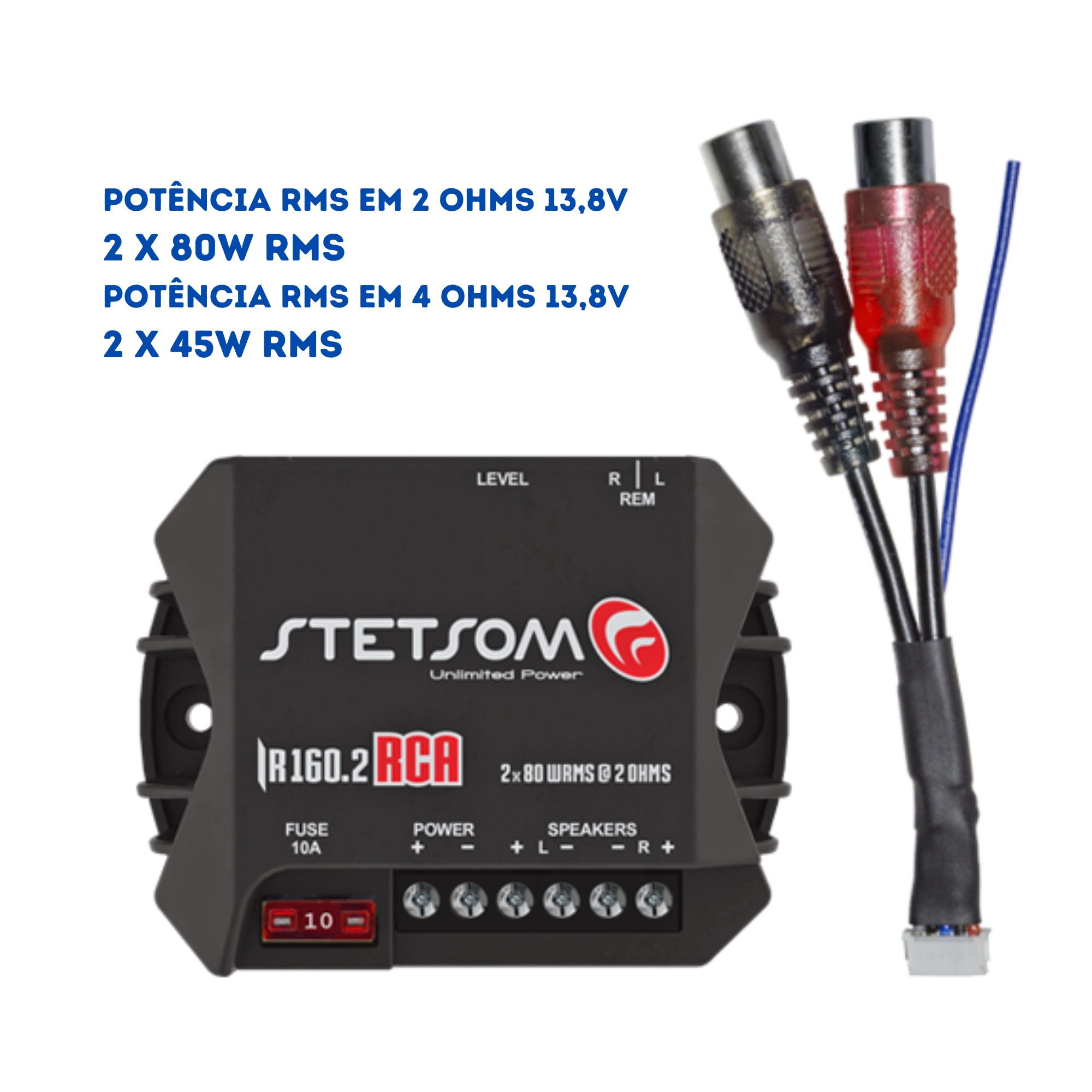 Módulo Amplificador de Potência para Som Automotivo Stetsom Iron Line IR160.2 RCA 2 Canais 80W RMS